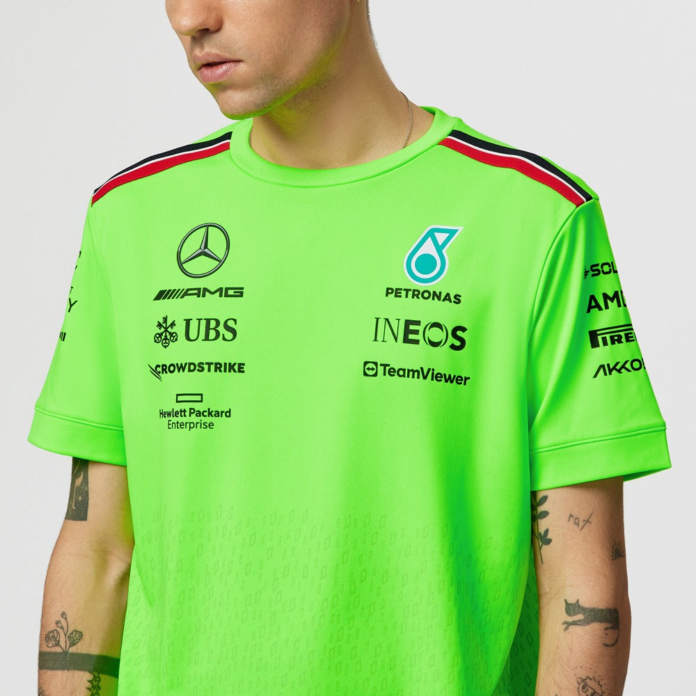 Mercedes AMG Petronas F1 2023 Team Set Up Tee Mens - Volt Green