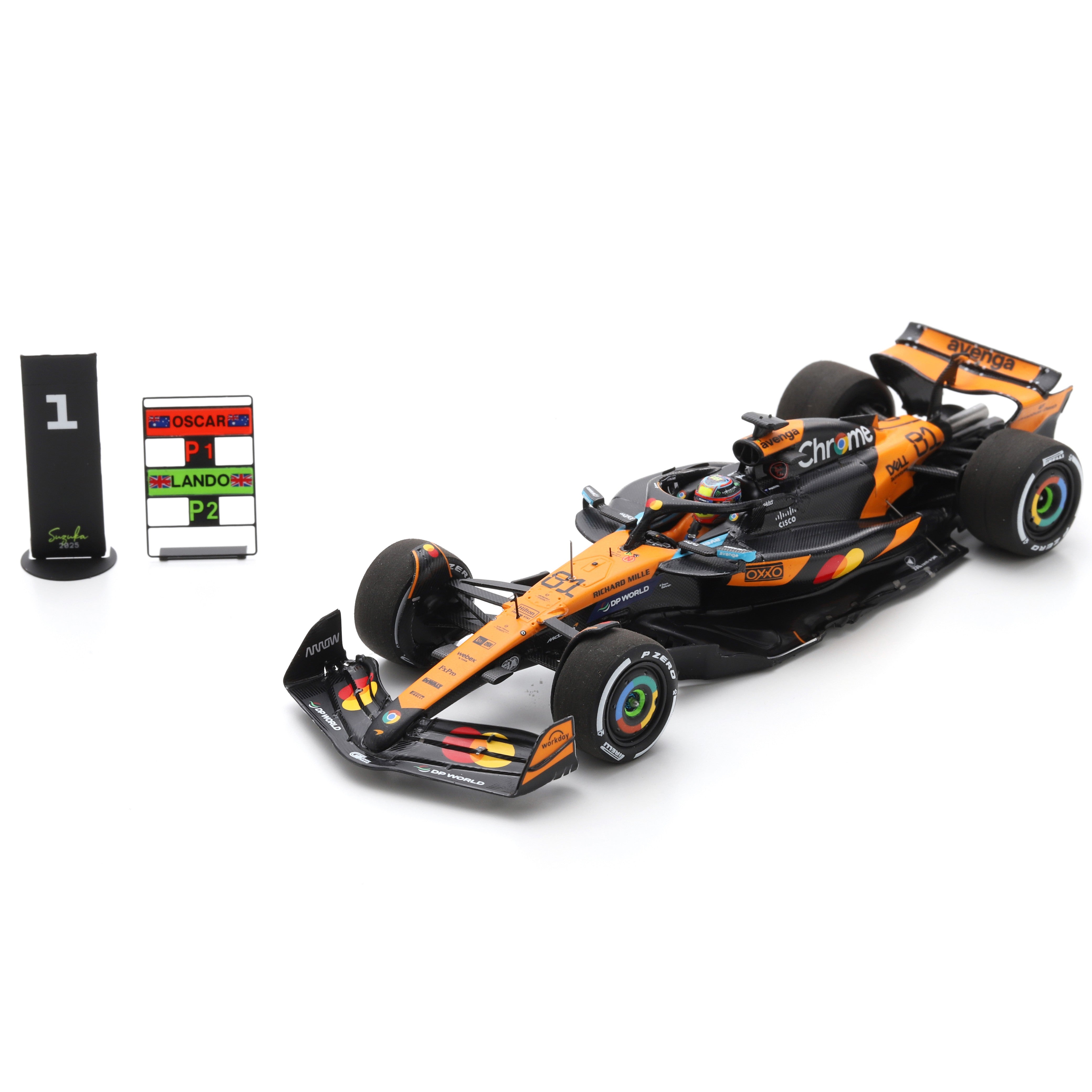 Spark McLaren Racing F1 Racing F1 MCL39 Oscar 2025 Chinese GP Winner Model Car With Podium Stand And Pit Board Unisex - Papaya - 1:43 Scale