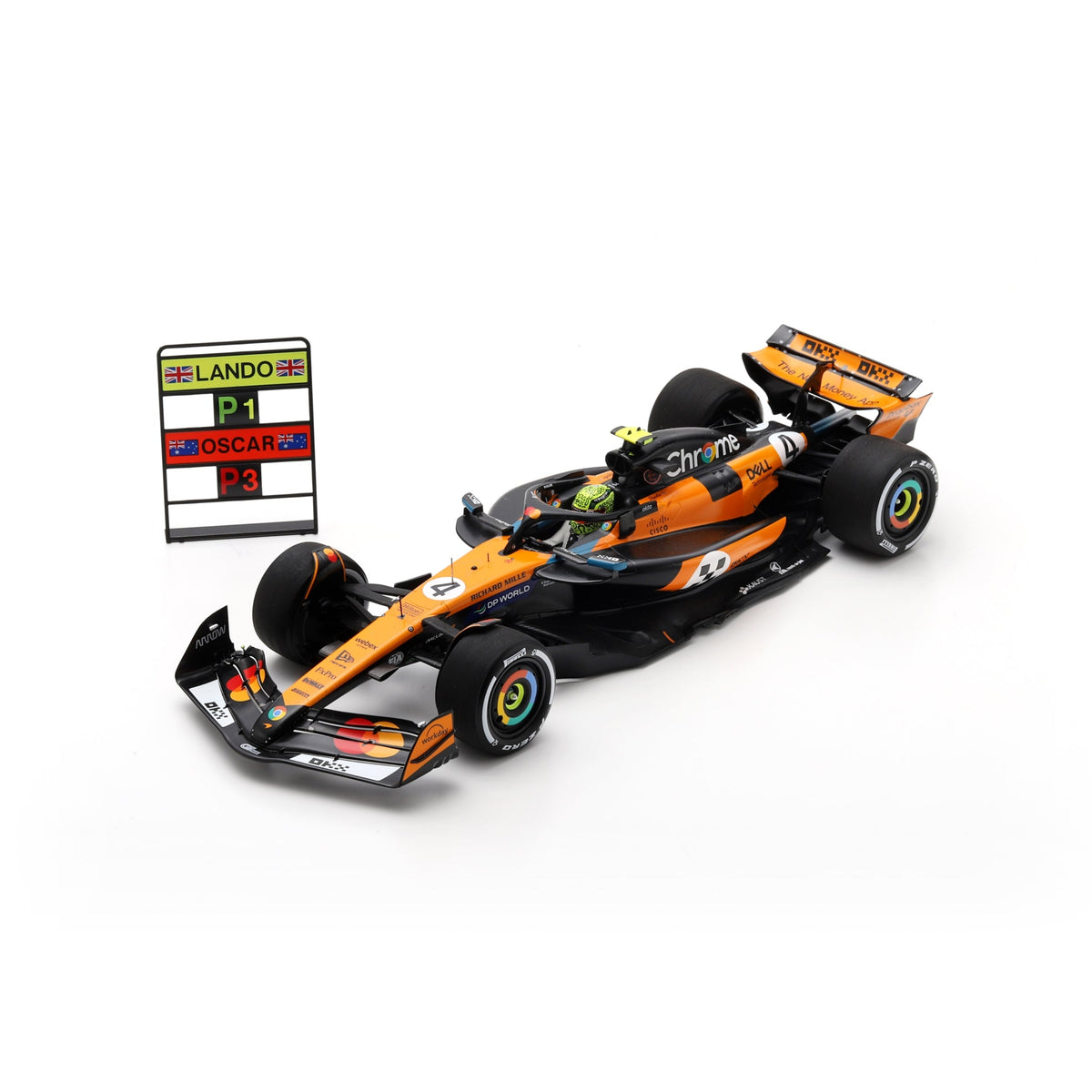 Spark McLaren F1 Team MCL39 Lando Norris 2025 Monaco GP Winner F1 Car And Pit Board Adults - Papaya - 1:18 Scale