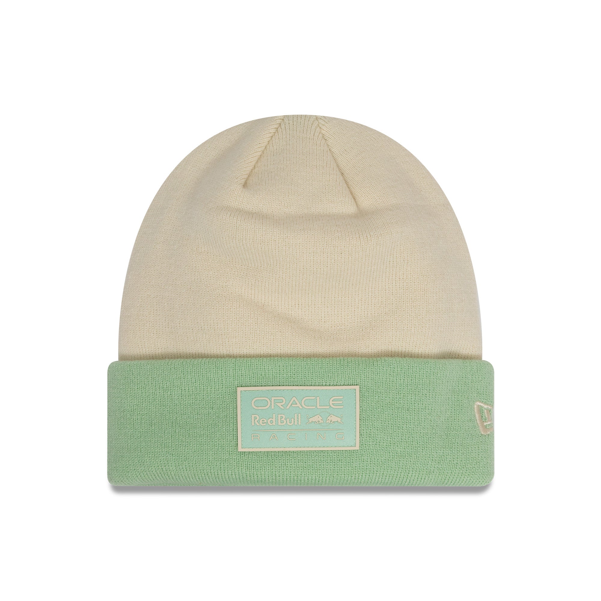 Red Bull Racing F1 Contrast Cuff Beanie Adults - Light Cream/Pastel Green