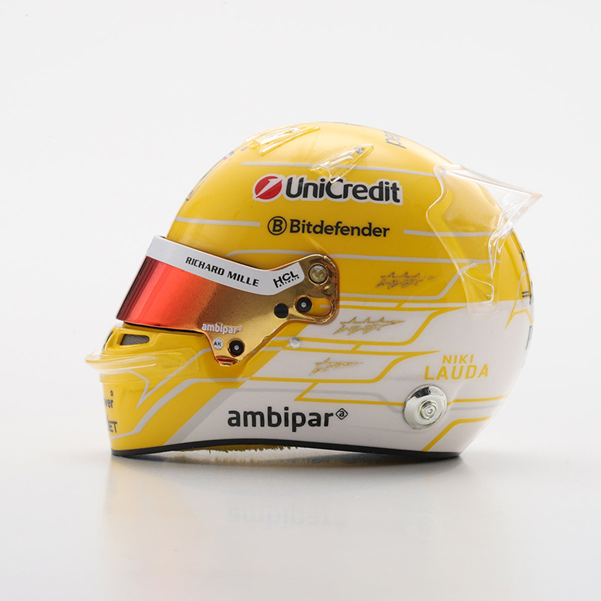 Looksmart Scuderia Ferrari F1 Team Lewis Hamilton 2025 Monza GP Mini Helmet Adults - Yellow - 1:5 Scale